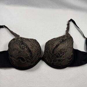 Cacique Lane Bryant 42C Black Nude Floral Lace Underwire Cleavage Solution Bra